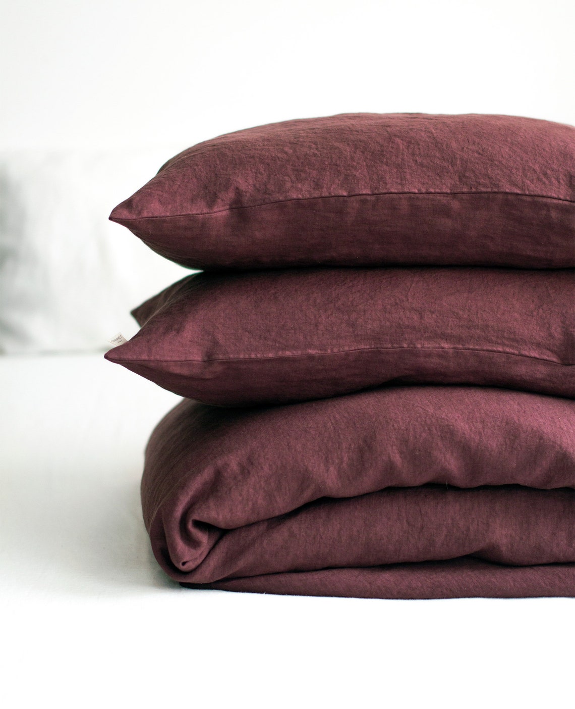 Linen Bedding Set in Burgundy. 3 Piece Set in King Queen - Etsy