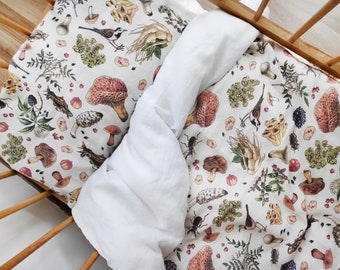 LINEN TODDLER MUSHROOM Bedding. 2 Piece set. Unique mushroom natural linen bedding set for baby crib. Nursery duvet cover & pillowcase