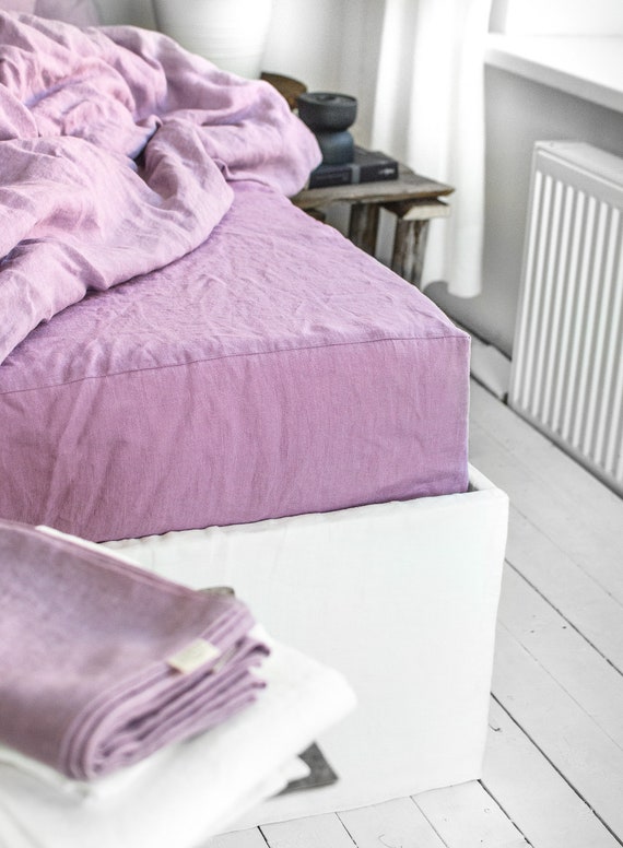 Purple Top Sheet - Natural Linen Flax Bed Sheet - Twin Queen King or C