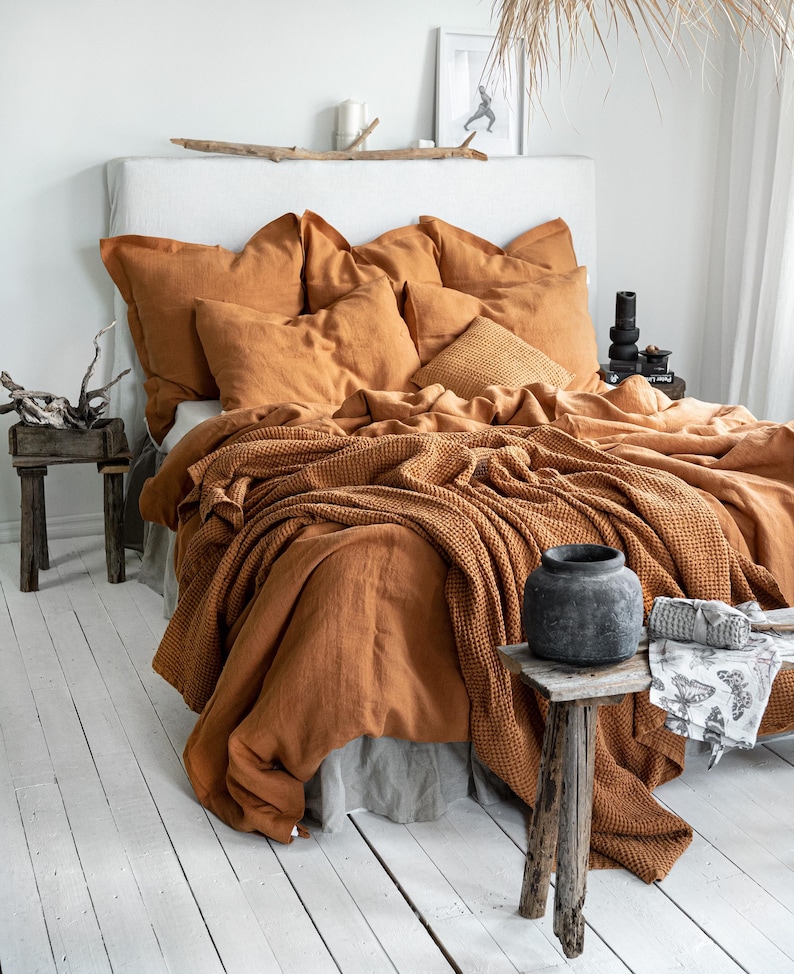 Coperta a nido d'ape color cannella - Coperta a nido d'ape color ruggine - Copriletto matrimoniale arancione - Copriletto king size in terracotta - Copriletto a nido d'ape grande immagine 6