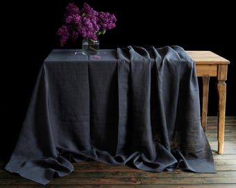 Linen Tablecloth in Graphite Blue. Cozy Linen Tablecloth for Round and Rectangle Tables. Multiple colors. Linen Table Decor, Farmhouse Decor