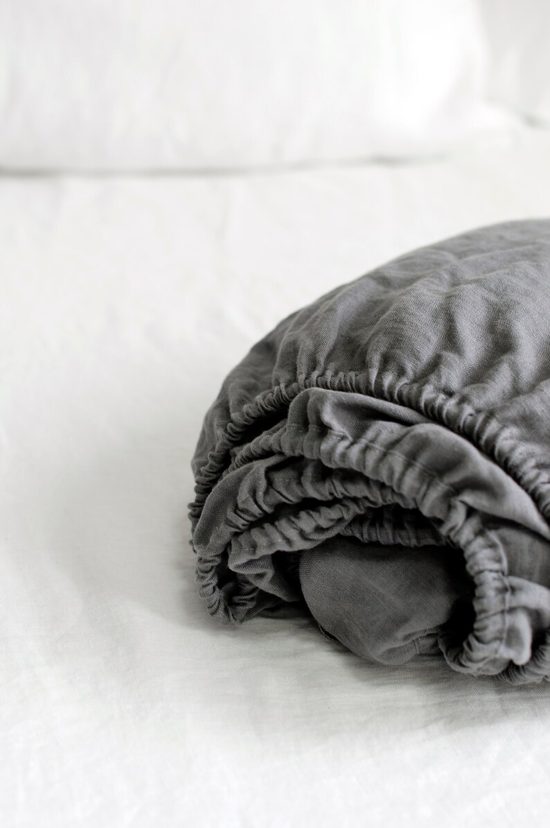 CHARCOAL GREY LINEN Fitted Sheet. Stonewashed Natural Linen Etsy