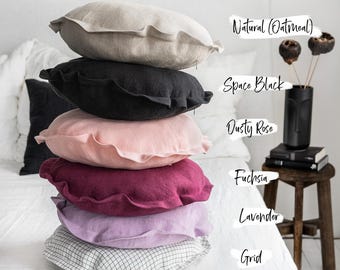 Round Linen Pillowcase with Zipper - Decorative Circular Cushion Cover - Washed Seating Throw Pillow - Handmade Yoga Meditation Pillow Slip