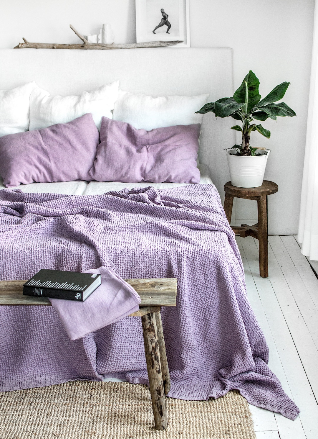 LAVENDER WAFFLE BLANKET. Linen Waffle Throw Blanket in Lavender Purple Color. Comforter Waffle Throw Blanket. Provance Purple Color Linen. Etsy