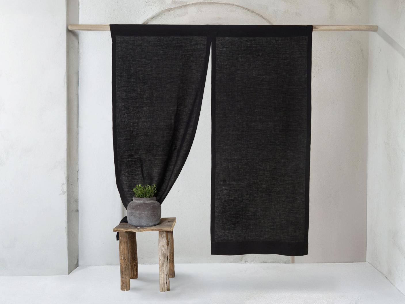 Linen Noren in Space Black Color. Japanese Linen Curtain Panel. Room Divider Curtains. Door Curtain Rod Pocket Linen Curtain in Many Colors