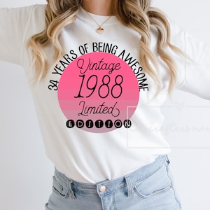 34 Years of Being Awesome PNG | Birthday Shirt Design | Digital Design