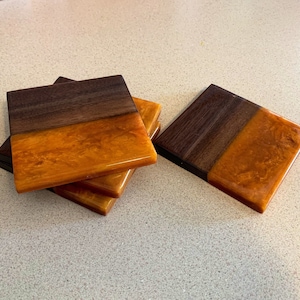 Set of 4 “Fire” Epoxy and Walnut Coasters