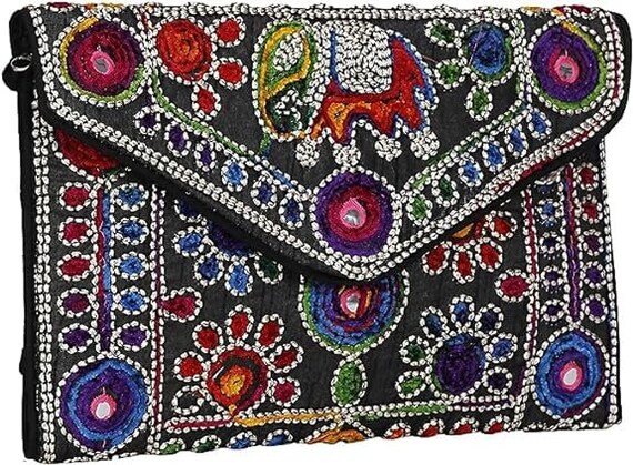 Buy Royal Looking Cotton Traditional Ethnic Rajasthani Jaipuri Embroidered  Handbag, Black-Yellow for Girls Women at Amazon.in