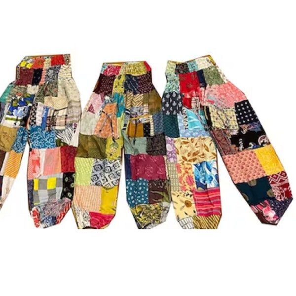 Handmade Multicolor Cotton Patchwork Harem Yoga Pants With Pockets Wholesale Boho Hippie Trousers Waist Bohemian Aladdin Pant