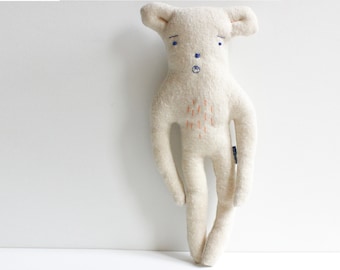 white sad bear / unique design, cuddly toy, handmade