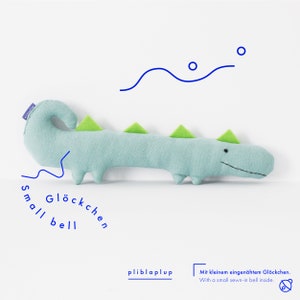Crocodile / Size S / Rattle, Designer Unique, Cuddly Toy, Handmade