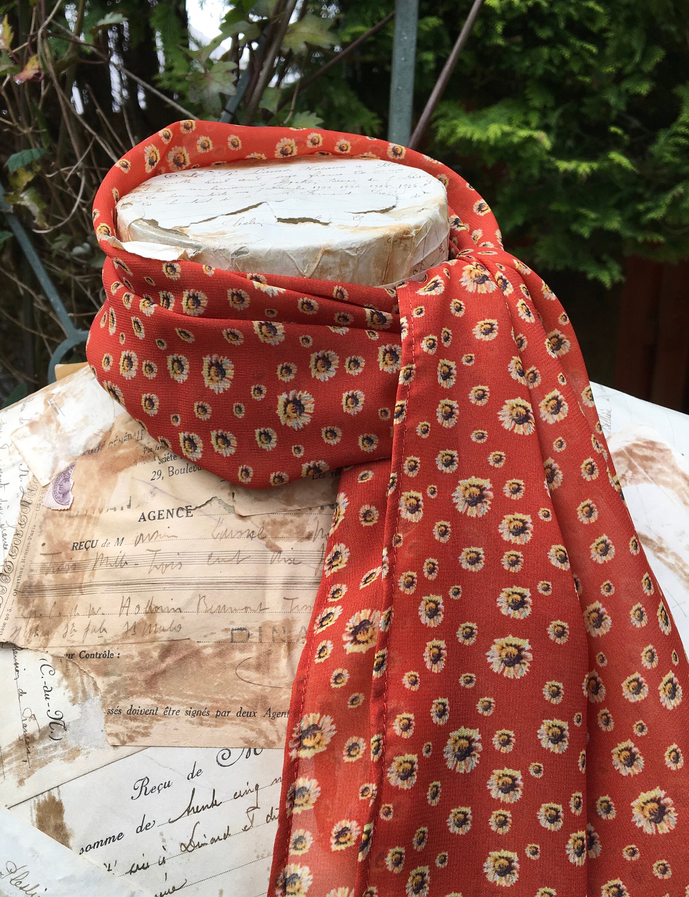 Small Chiffon Scarf With Original Design Etsy