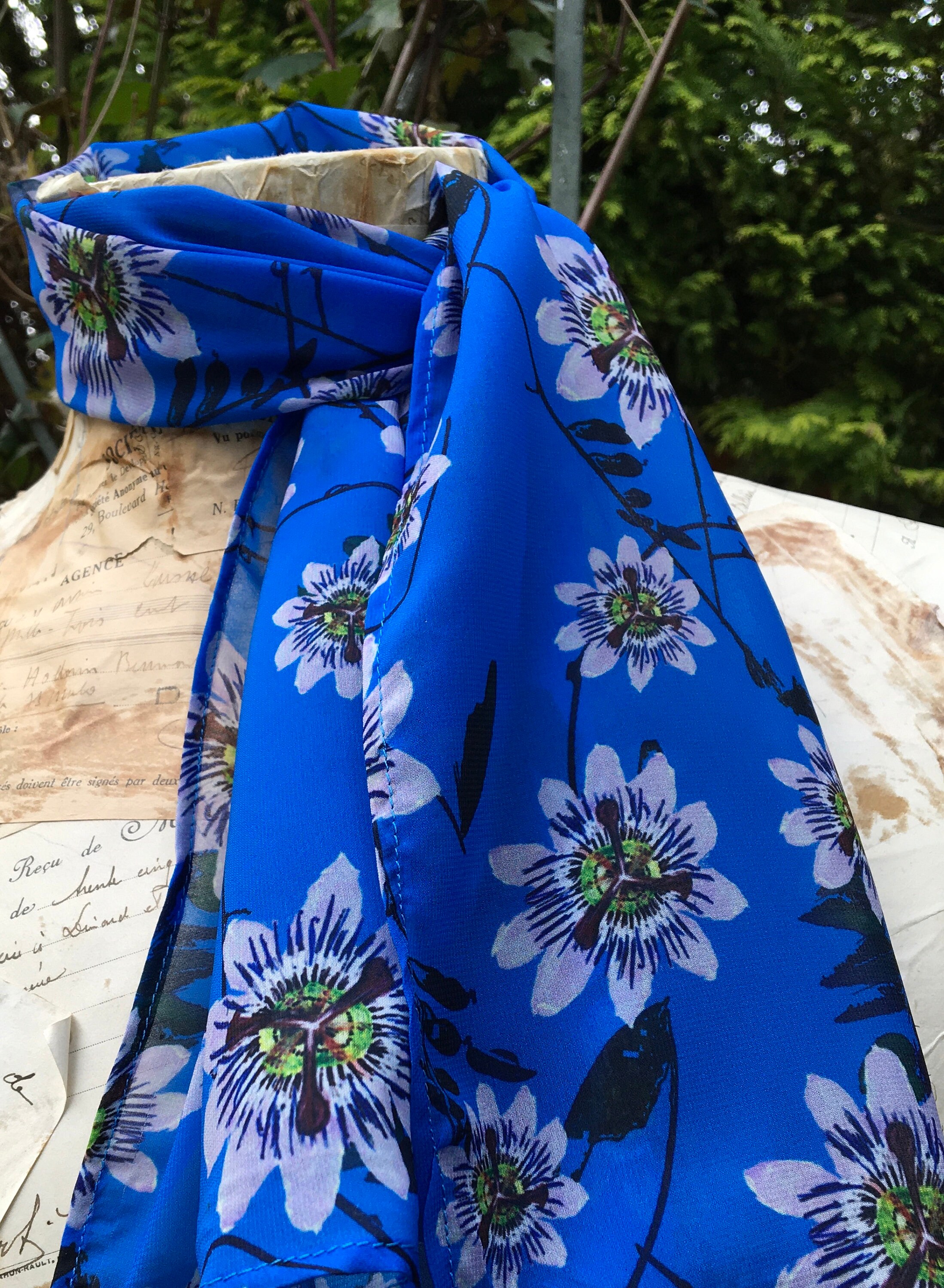 Small Chiffon Scarf With Original Design Etsy