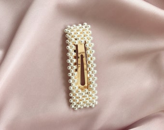 Pearl Hair Clip Barrette Gold Vintage Rectangle Metal Snap Hair Clip On Bridal Hair pin Barrette golden Fashion Retro accessories