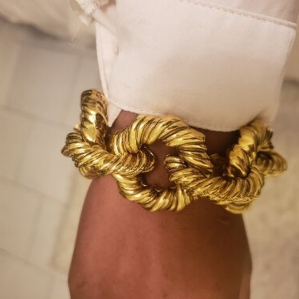 Heavy Gold Bracelet, Chunky Shackle Bracelet Women, Heavy Rectangle Chain Bracelet