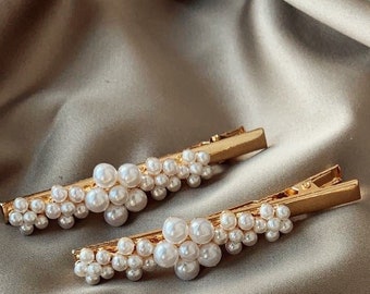 Pearl Hair Clip Barrette Gold Vintage Metal Snap Hair Clip On Bridal Hair pin Barrette golden Fashion Retro accessories