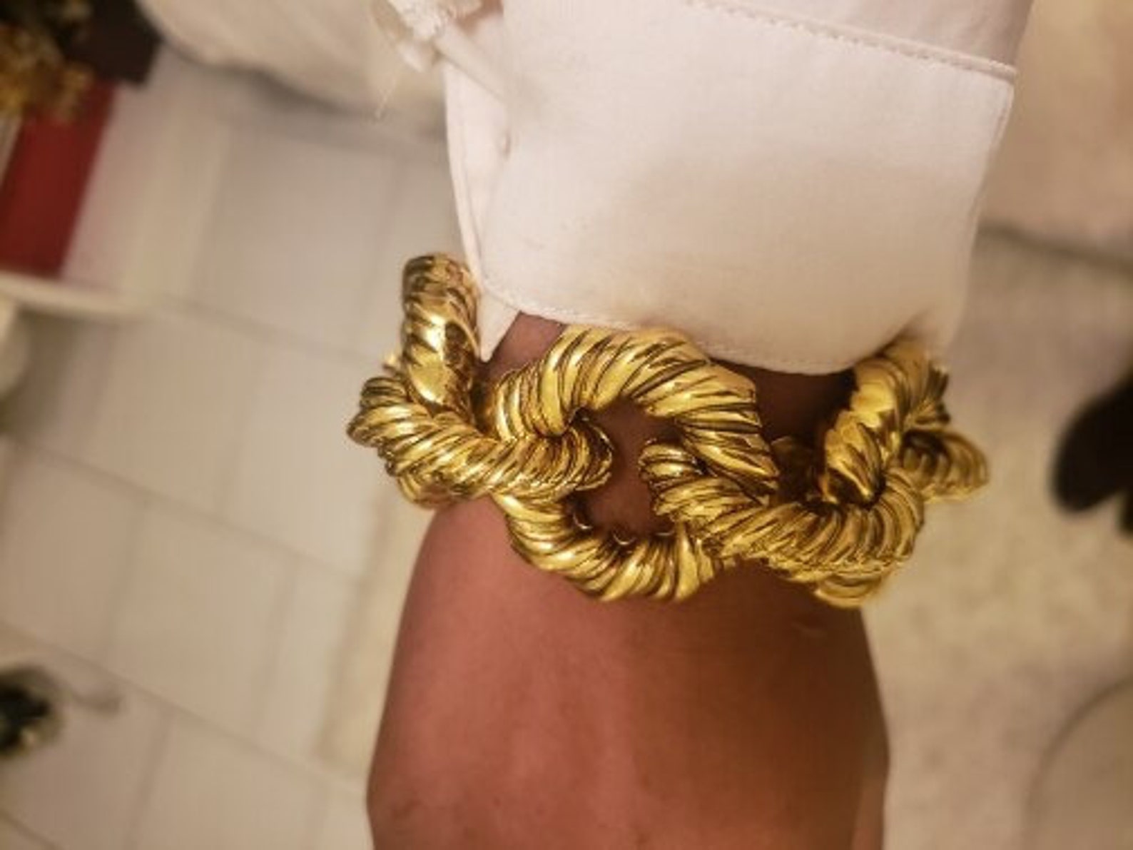 Heavy Gold Bracelet, Chunky Shackle Bracelet Women, Heavy Rectangle