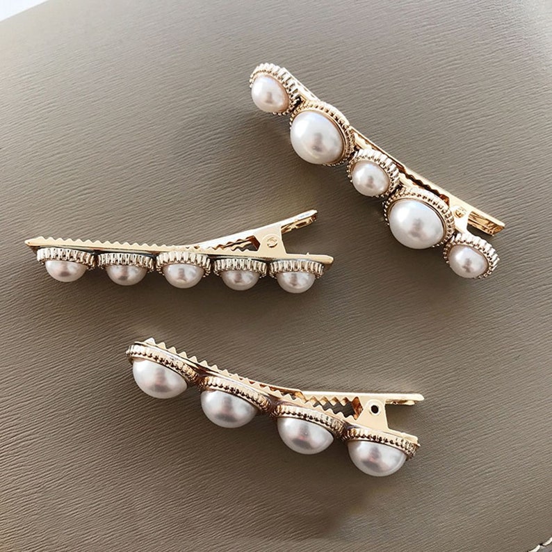 Pearl Hair Clip Barrette Gold Vintage Metal Snap Hair Clip On Etsy