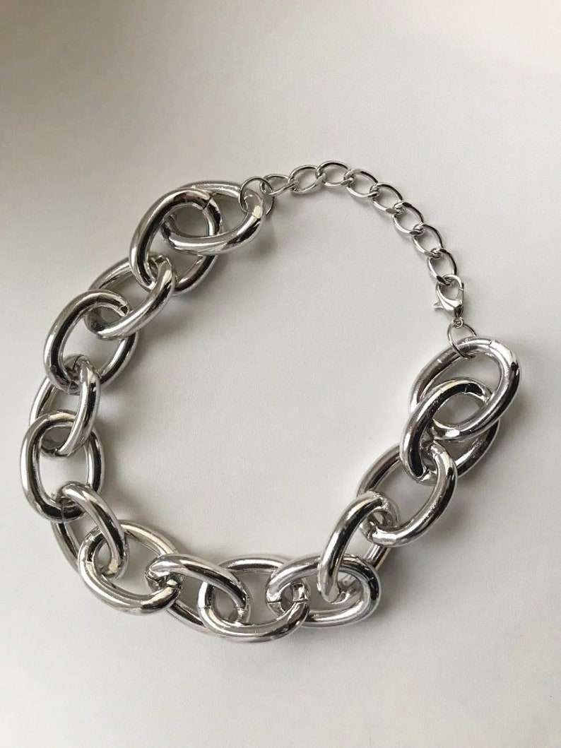 Chunky Silver Chain Choker, Chain Choker Necklace, Cuban Link Choker