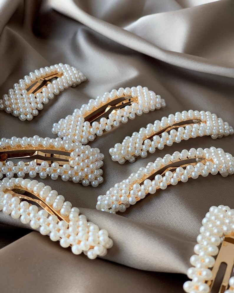 Pearl Hair Clip Barrette Gold Vintage Rectangle Metal Snap Etsy