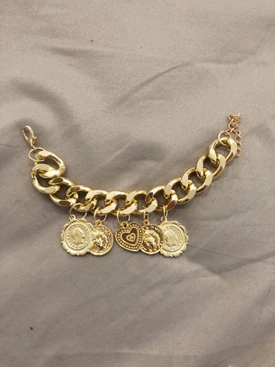 Gold Chain Bracelet, Chain Link Bracelet With Coin, Bike Chain Bracelet ...