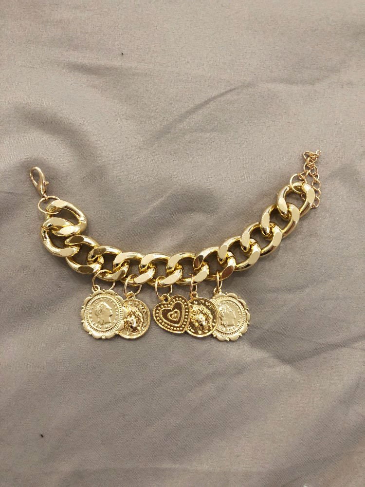 Gold Chain Bracelet Chain Link Bracelet With Coin Bike Chain - Etsy