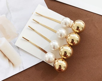 Pearl Hair Clip Barrette Gold Vintage Metal Snap Hair Clip On Bridal Hair pin Barrette golden Fashion Retro accessories