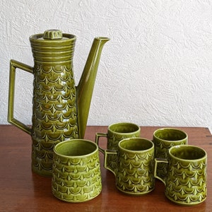 Vintage 1960s / 1970s Eastgate / Withernsea Pottery Jade Green Coffee Set - Pineapple Design - Mid Century