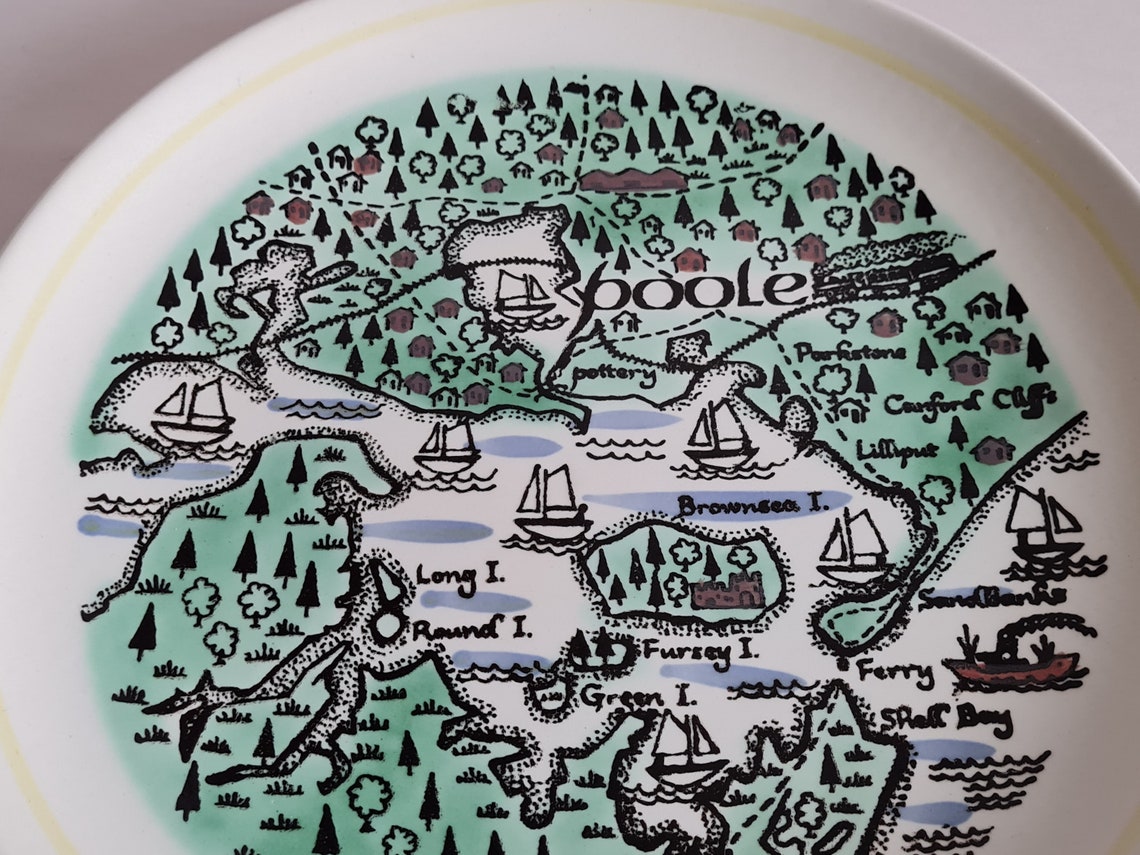 Vintage 1960s Poole Pottery Harbour Map Plate Robert Etsy