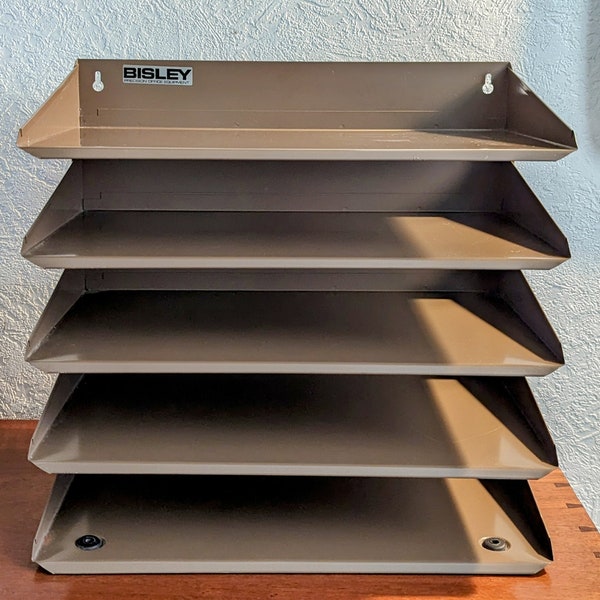 Vintage Bisley Office Filing / Paper Trays - Stack of 5 - Wall Mountable - Brown