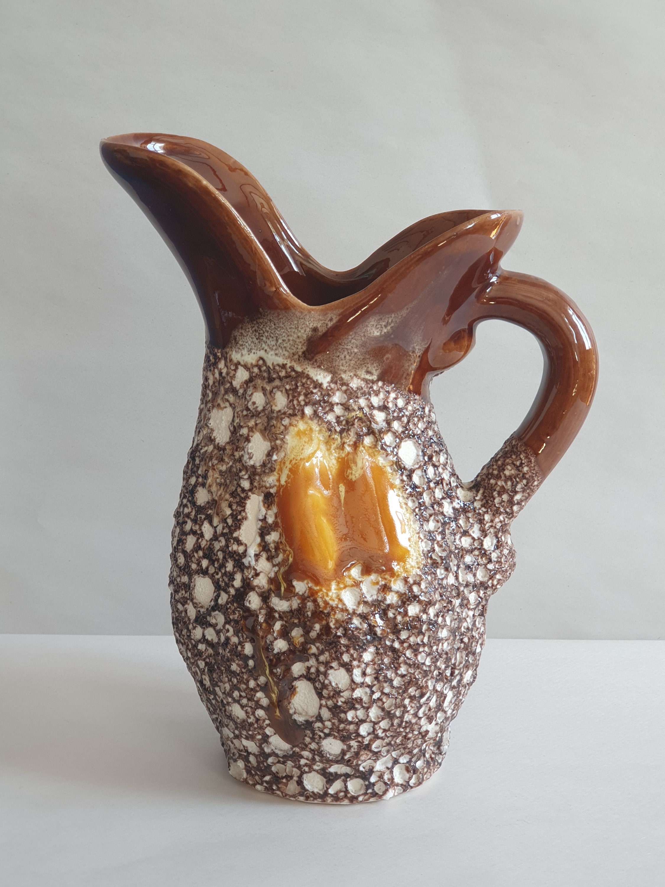 Vintage c.1960s Vallauris Fat Lava Vase Brown and White Etsy