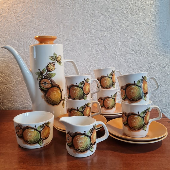 Vintage 1960s J&G Meakin Eden Coffee Set - Brown and White- Mid