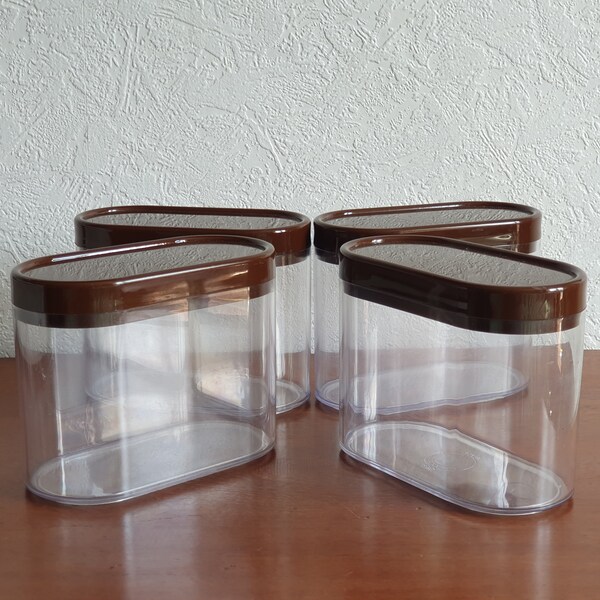 Vintage 1970s Sarvis Plastics Containers with Brown Lids - Made in Finland - Mid Century