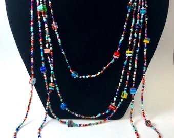 Multi-strand beaded boho necklace/5 strands/colorful/layering necklace/accent