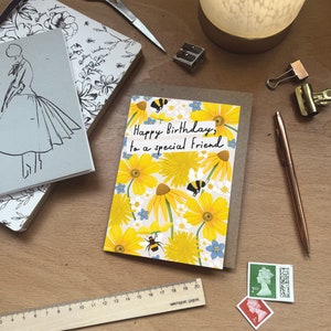 Feliz cumpleaños a una amiga especial - Tarjeta de cumpleaños A6 - Floral - Flores - Tarjeta bonita - Tarjeta para ella - Tarjeta de cumpleaños para mamá - Flor silvestre