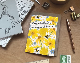 Feliz aniversário para uma amiga especial - Cartão de aniversário A6 - Floral - Flores - Cartão bonito - Cartão para ela - Cartão de aniversário para a mãe - Flor selvagem