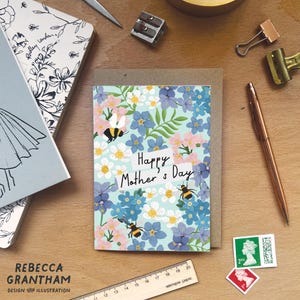 Cartão de Dia das Mães - Cartão A6 - Floral - Flores - Cartão Bonito - Cartão Para ela - mãe Flor selvagem - Mãe especial - Abelha