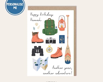 Personalised Adventure Birthday Card – Travel & Outdoors Illustration