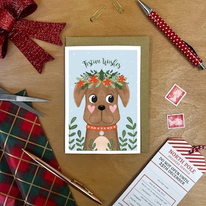 Dog Christmas Card – Festive Wishes Floral Design