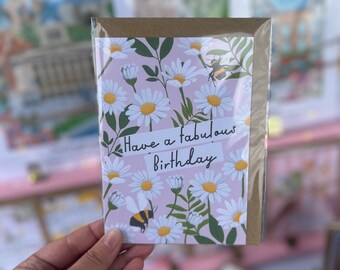 Florale fabelhafte Geburtstagskarte: Handillustrierte Wildblumen A6 Karte