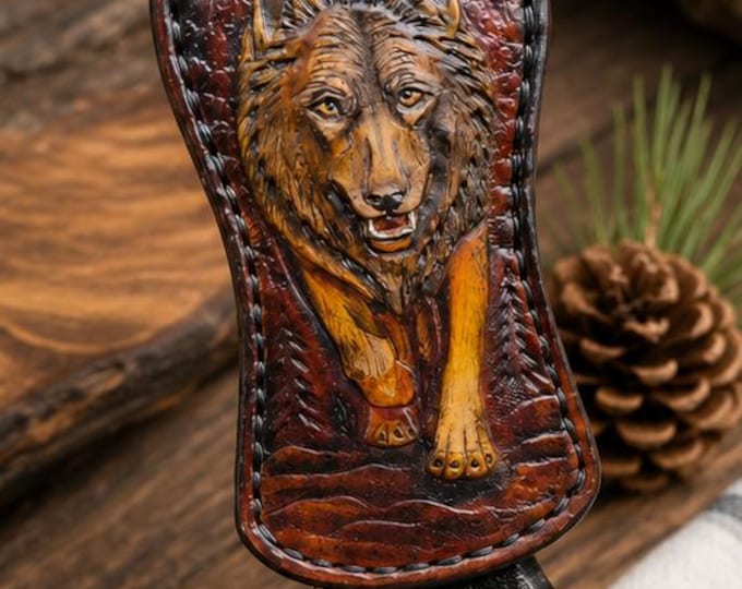 Hand Tooled Leather Cast Iron Handle Cover Pot Holder Skillet Sleeve