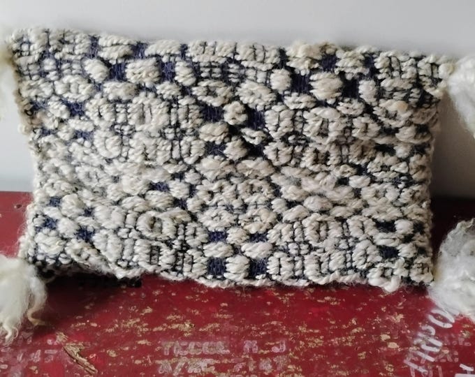 Book Pillow Handwoven with Natural Lock Tassels | Handspun Fiber Flock Maine Made