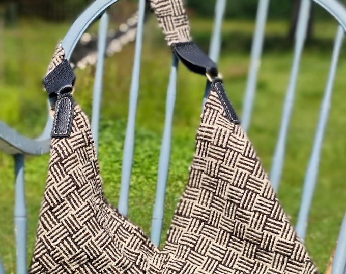 Handwoven Wool Bag, Black Natural Basket Weave, Artisan Farm to Bag Purse