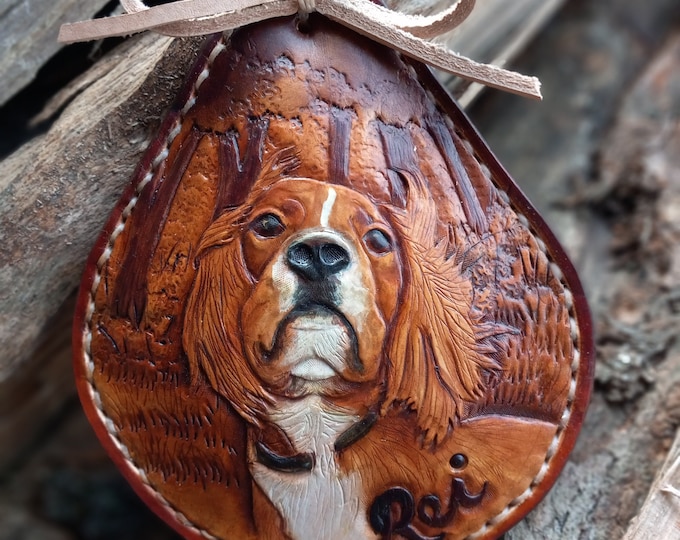 Custom Leather Pet PortraitCameo – Personalized Pet Memorial Ornament – Dog Gift - Artisan made