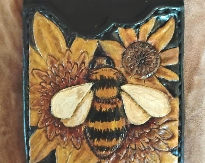 Credit/Debit card holder-Leather on the go-folk art artisan made