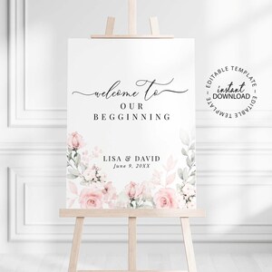 Wedding Welcome Sign, Editable Pale Rose Floral Welcome Poster, INSTANT DOWNLOAD, Printable Large Welcome Sign Templet, W66