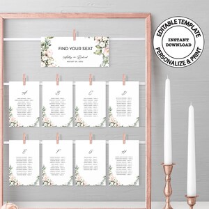 EDEN - Alphabetical Wedding Seating Chart with Cards, Editable Hanging Seating Plan Template, INSTANT DOWNLOAD, Wedding Guests Chart, W48