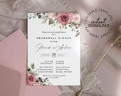 THEA - Rehearsal Dinner Invitation Template, Editable The Night Before Invite with Blush Pink and Dusty Red Flowers, INSTANT DOWNLOAD, W25