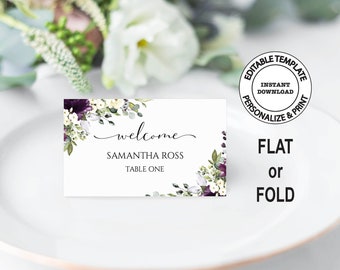 Purple Place Cards Printable INSTANT DOWNLOAD Wedding Name - Etsy