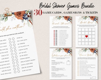 SIA - Editable Bridal Shower Games, Burnt Orange and Blue Wedding Shower Games Bundle, Instant Download, Printable, Bridal Party Games, W208